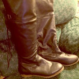 Black Laycee Boots, Knee High, Low Heel, Lace Up